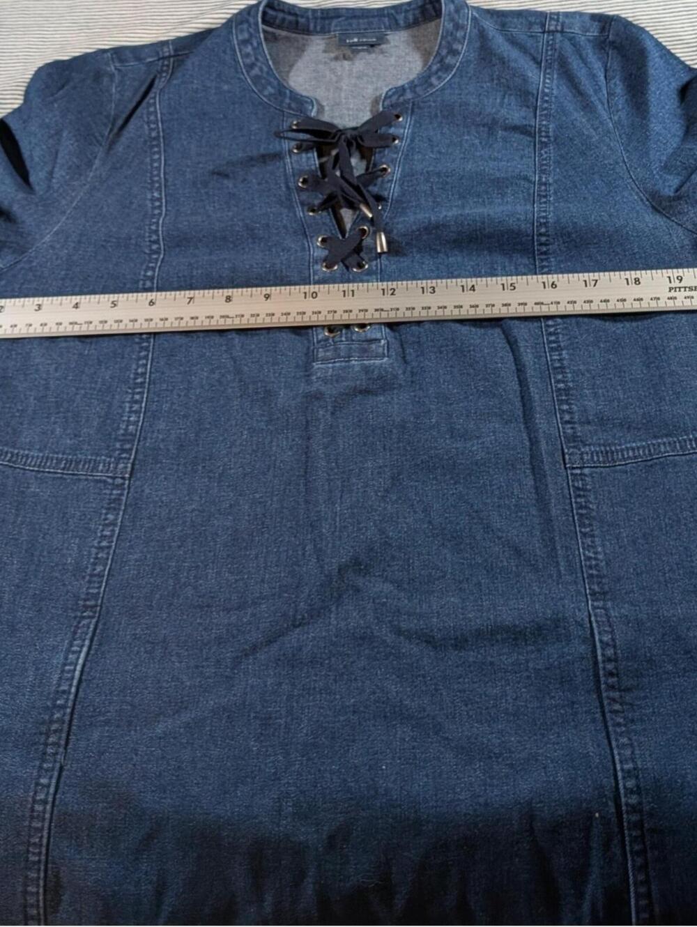 J Jill Denim Large Chambray Blue Cotton Stretch Lace Up Shift Dress - Picture 8 of 9